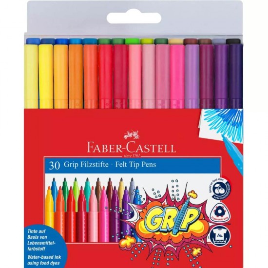 Set 30 Carioci Faber-Castell Grip, Diverse Culori, Varf Rezistent la Presiune, Carioci Colorate, Carioci la Set, Set de Carioci, Carioci Culori Diverse, Carioci Varf Rezistent, Carioca Faber-Castell, Carioci Multicolore, Faber Castell Carioci