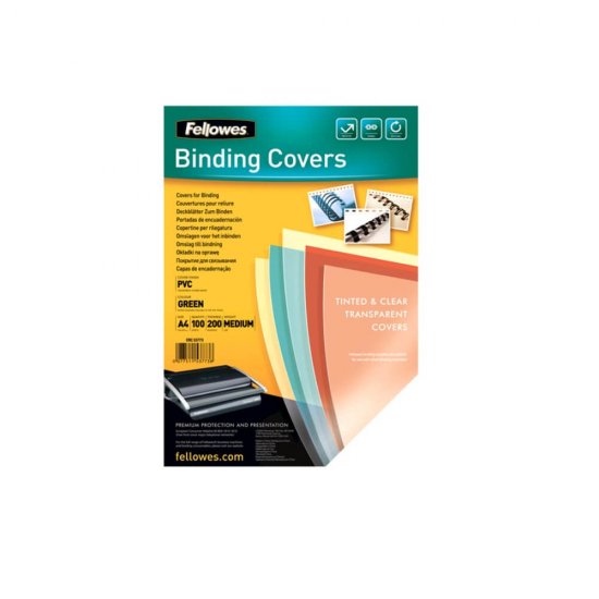 Set 100 Coperti Indosariere A4 Fellowes, Plastic, 200 Microni, Verde, Coperta A4 Indosariere, Coperta A4 Indosariat, Coperta pentru Indosariat, Coperti pentru Indosariat, Coperti Plastic Indosariere, Coperti Verzi Indosariere