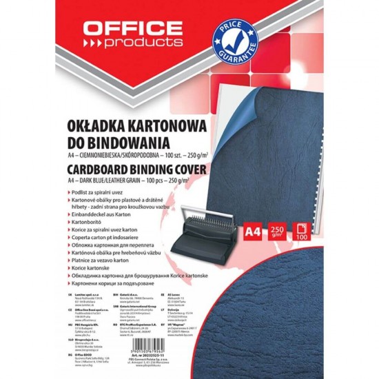 Set 100 Coperti Indosariere A4 Carton Imitatie Piele OFFICE Products, Culoare Albastra, Coperti pentru Indosariat Documente, Coperti Indosariere Documente, Accesorii Indosariere, Coperti din Carton pentru Indosariat, Coperti  Indosariat Spate