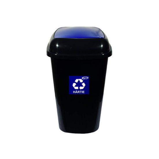 Pubela pentru Hartie Misavan, 60 L, Negru/Albastru, Marimea L, Cos de Gunoi pentru Colectare Selectiva, Material Plastic, Cos de Gunoi, Cos de Gunoi pentru Hartie, Cos de Gunoi Selectiv, Cos de Gunoi Misavan, Pubela Gunoi Misavan