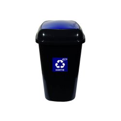 Pubela pentru Hartie Misavan, 60 L, Negru/Albastru, Marimea M, Cos de Gunoi pentru Colectare Selectiva, Material Plastic, Cos de Gunoi, Cos de Gunoi pentru Hartie, Cos de Gunoi Selectiv, Cos de Gunoi Misavan, Pubela Gunoi Misavan