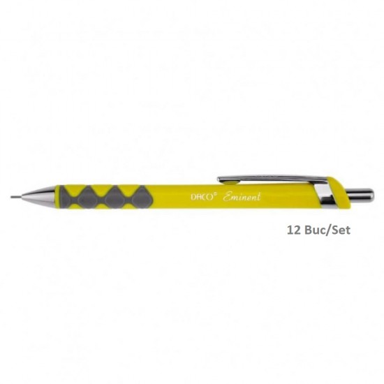 Set 12 Creioane Mecanice DACO Eminent, Mina 0.5 mm, Corp de Plastic, cu Mecanism, Culoare Galbena, Creioane Mecanice 0.5 mm, Creioane Mecanice cu Mecanism, Set Creioane Mecanice cu Mina 0.5 mm, Creion Mecanic, Creioane pentru Schite si Grafica