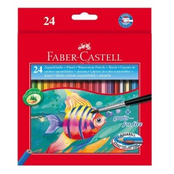 Set 24 Creioane Colorate Acuarelabile Faber-Castell, Hexagonale, Pensula Inclusa, Set Creioane Acuarelabile Faber Castell, Set Creioane Acuarela Faber Castell, Set Creioane Colorate Acuarela Faber Castell, Creioane pe Baza de Apa