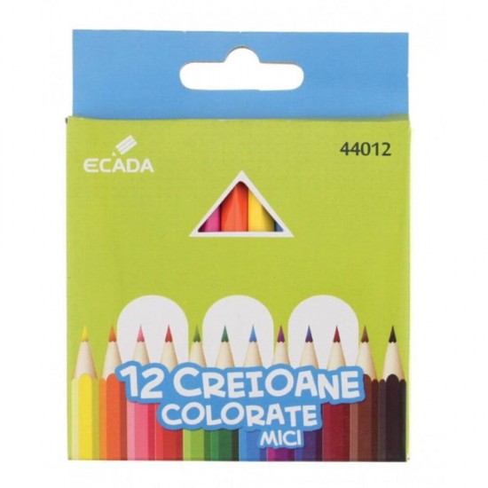 Set 12 Creioane Color ECADA Mici, Corp din Lemn Hexagonal, 12 Culori Diferite, Set Creioane Colorate, Creioane Colorate, Creioane pentru Desen, Creioane Colorate pentru Scolari, Creioane de Colorat, Rechizite Scolare