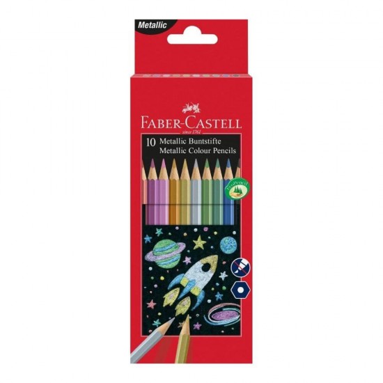 Set 10 Creioane Colorate Metalizate Faber Castell Eco, Hexagonale, Set Creioane Metalizate Faber Castell Eco, Set Creioane Coloreate Metalizate Faber Castell Eco, Set Creioane Culori Metalice Faber Castell, Creioane Faber Castell Eco