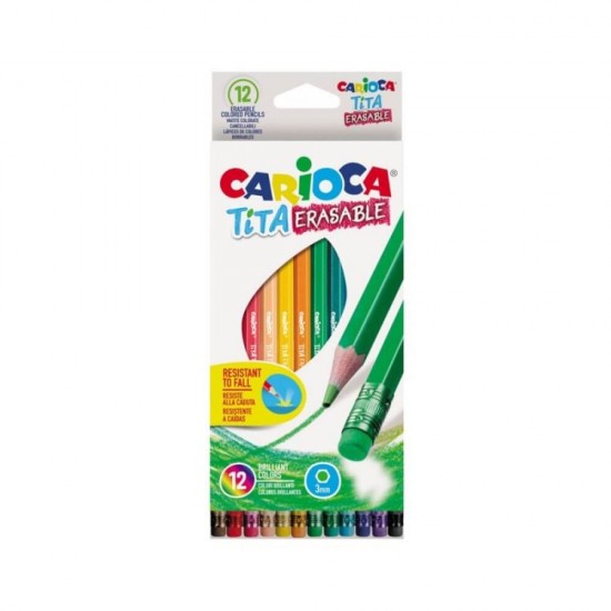 Set 12 Creioane Color CARIOCA, Corp din Lemn Hexagonal, 12 Culori Diferite si Radiera Inclusa La Fiecare Creion, Set Creioane Colorate, Creioane Colorate, Creioane pentru Desen, Creioane Colorate pentru Scolari, Rechizite Scolare