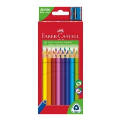 Set 20 Creioane Colorate Faber-Castell Jumbo, Triunghiulare, cu Ascutitoare Inclusa, Set Creioane Colorate si Ascutitoare, Set Creioane Colorate cu Ascutitoare, Creioane Faber Castell Jumbo, Creioane Colorate Jumbo, Creioane Colorate Corp Colorat