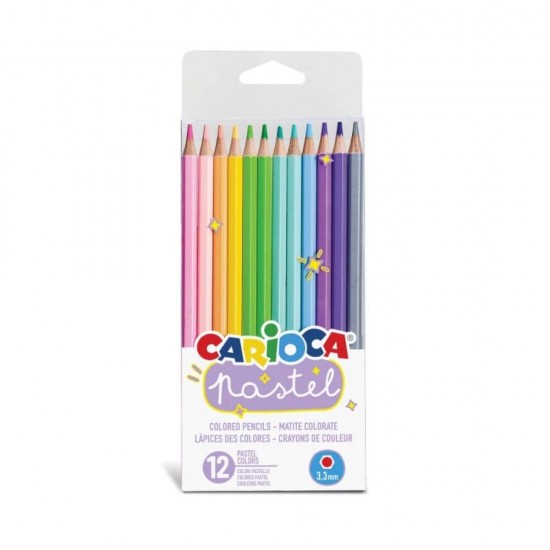 Set 12 Creioane Color CARIOCA Pastel, Corp din Lemn Hexagonal, 12 Culori Diferite, Set Creioane Colorate, Creioane Colorate, Creioane pentru Desen, Creioane Colorate pentru Scolari, Creioane de Colorat, Creioane Pastel, Rechizite Scolare