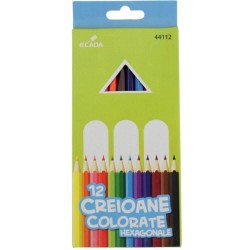 Set 12 Creioane Color ECADA Mari, Corp din Lemn Hexagonal, 12 Culori Diferite, Set Creioane Colorate, Creioane Colorate, Creioane pentru Desen, Creioane Colorate pentru Scolari, Creioane de Colorat, Creioane Hexagonale, Rechizite Scolare
