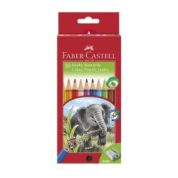 Set 10 Creioane Colorate Faber-Castell Jumbo, Hexagonale, cu Ascutitoare Inclusa, Set Creioane Colorate si Ascutitoare, Set Creioane Colorate cu Ascutitoare, Creioane Faber Castell Jumbo, Creioane Colorate Jumbo, Creioane Colorate Corp Colorat