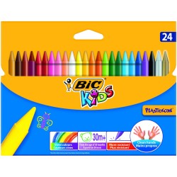 Creioane Cerate Plastifiate BIC Plastidecor Wallet, 24 Buc/Set, Culori Asortate, Creioane de Ceara, Creioane Colorate Cerate, Set Creioane Cerate Plastifiate BIC, Creioane Cerate pentru Copii
