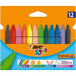 Creioane Cerate Plastifiate BIC Plastidecor Triunghiulare, 12 Buc/Set, Culori Asortate, Creioane Cerate Plastifiate, Creion de Colorat Cerat, Set Creioane Cerate Plastifiate pentru Copii