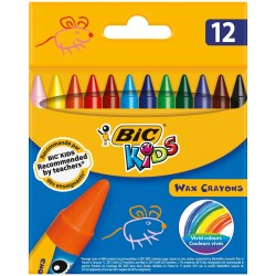 Creioane Cerate Plastifiate BIC Wax Crayons, 12 Buc/Set, Culori Asortate, Creioane de Colorat Cerate, Creion Cerat Plastifiat BIC, Set Creioane Cerate Plastifiate pentru Copii