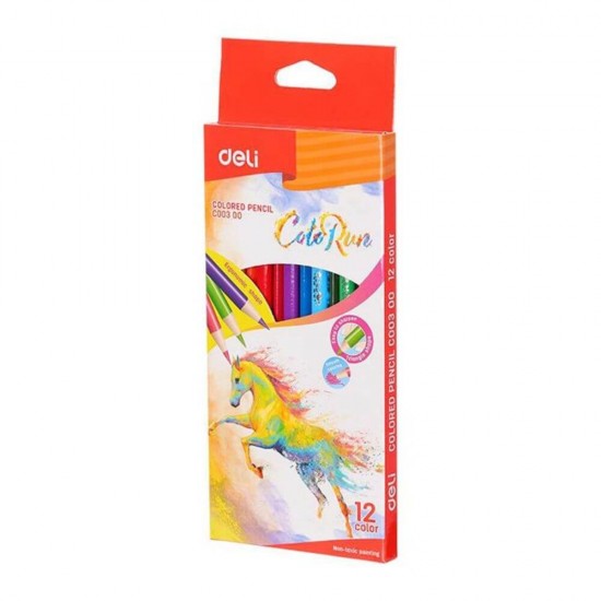 Set 12 Creioane Color DELI ColoRun, Corp Triunghiular, Set Creioane Colorate, Creioane Colorate, Creioane pentru Desen, Creioane Colorate pentru Scolari, Creioane de Colorat, Creioane Pastel, Rechizite Scolare