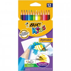 Creioane Colorate BIC Aquacouleur, 12 Buc/Set, Culori Asortate, Creion de Colorat, Set Creioane Colorate pentru Copii, Creioane de Colorat pentru Scoala, Creion de Colorat BIC Aquacouleur