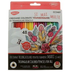 Set 48 Creioane Color DACO, 48 Culori, Corp Triunghiular din Lemn, cu Ascutitoare Inclusa, Creioane Colorate, Creioane DACO, Set Creioane Colorate, Creion Colorat, Creioane Scoala, Creioane Desen