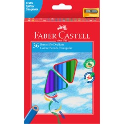 Creioane Colorate Faber-Castell Eco, 36 Buc/Set, Forma Triunghiulara, Ascutitoare Inclusa, Culori Asortate, Creion de Colorat, Creioane Colorate Faber-Castell, Creioane de Colorat pentru Copii, Creioane Multicolore, Creioane Multicolore de Colorat