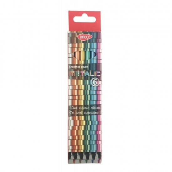 Set 6 Creioane Color DACO Metalic, 6 Culori Metalice, Corp Triunghiular din Lemn, Creioane Triunghiulare Colorate, Creioane Colorate Metalice DACO, Creioane DACO Set Creioane Colorate, Creion Colorat, Creioane Scoala, Creioane Desen