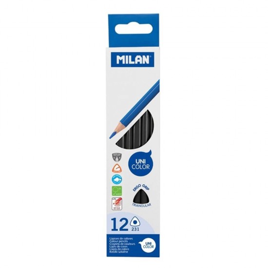 Set 12 Creioane Unicolor MILAN, Culoare Neagra, Corp Hexagonal din Lemn, Creioane Negre, Set Creioane Negre, Creion Unicolor, Creioane Colorate, Creioane MILAN, Set Creioane Colorate, Creion Colorat, Creioane Scoala, Creioane Desen