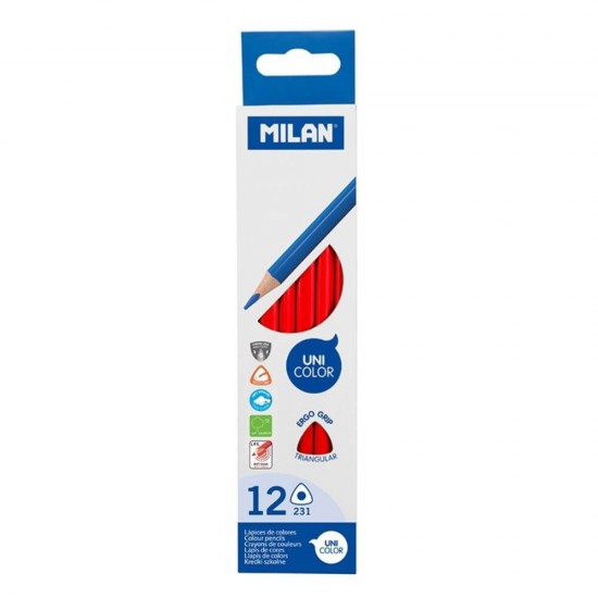 Set 12 Creioane Unicolor MILAN, Culoare Rosie, Corp Hexagonal din Lemn, Creioane Rosii, Set Creioane Rosii, Creion Unicolor, Creioane Colorate, Creioane MILAN, Set Creioane Colorate, Creion Colorat, Creioane Scoala, Creioane Desen