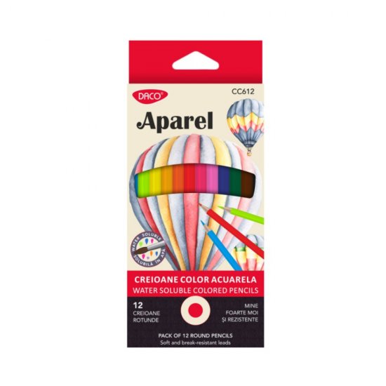 Set 12 Creioane Colorate Daco Aparel, Diverse Culori, Creioane Acuarela Daco Aparel, Creioane Colorate, Creioane Set, Set Creioane Colorate, Creion Colorat, Creioane Scoala, Creioane Acuarela pentru Desen