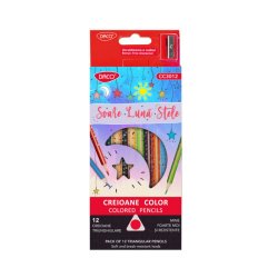 Set 12 Creioane Colorate Daco Soare,Luna,Stele, Diametru Mina 3 mm, 12 Culori, Creioane Colorate Daco Grip, Creioane Colorate, Creioane Set, Set Creioane Colorate, Creion Colorat, Creioane Scoala, Creioane Desen, Creioane Colorate pentru Desen