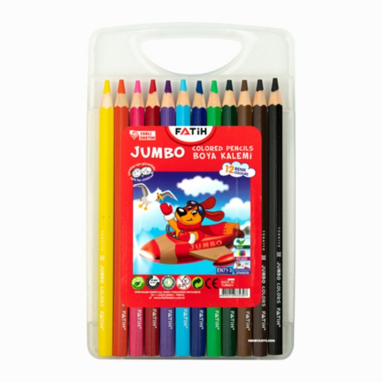 Set 12 Creioane Colorate Fatih Jumbo, Diametru Mina 2.9 mm, Cutie din Plastic, 12 Culori, Creioane Colorate Fatih, Creioane Colorate, Creioane Set, Set Creioane Colorate, Creion Colorat, Creioane Scoala, Creioane Desen, Creioane Colorate pentru Desen