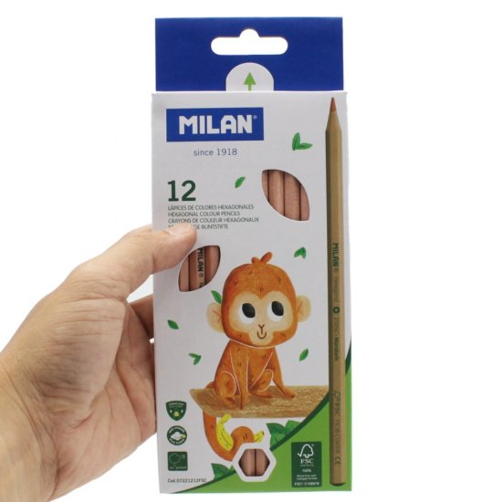 Set 12 Creioane Colorate Milan Maxi, Corp Hexagonal, Cartificat FSC, 12 Creioane Colorate, Set de Creioane, Creioane la Set, Creioane 12 Culori, Creioane Colorate, Creioane Non-Toxice, Creioane pentru Copii, Mini Creioane
