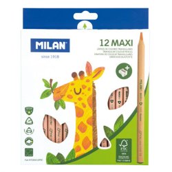 Set 12 Creioane Colorate Milan Maxi, Cu Ascutitoare, Corp Hexagonal, Cartificat FSC, 12 Creioane Colorate, Set de Creioane, Creioane la Set, Creioane 12 Culori, Creioane Colorate, Creioane Non-Toxice, Creioane pentru Copii, Mini Creioane