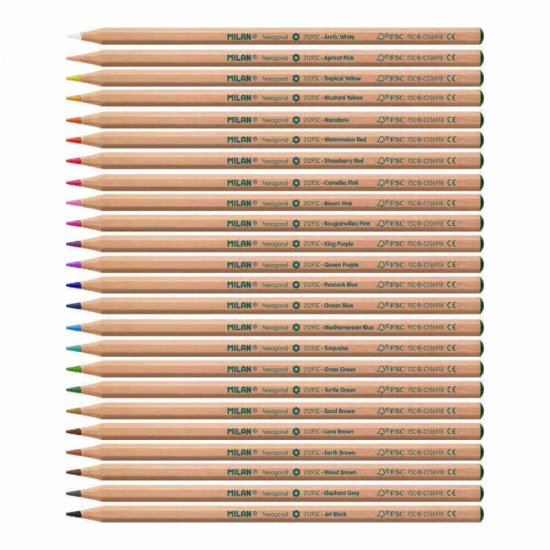 Set 24 Creioane Colorate Milan, Corp Hexagonal, Cartificat FSC, 24 Creioane Colorate, Set de Creioane, Creioane la Set, Creioane 24 Culori, Creioane Colorate, Creioane Non-Toxice, Creioane pentru Copii