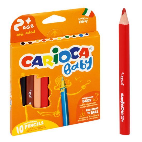 Set 10 Creioane Colorate Carioca Baby, Corp Triunghiular, Diametru Mina 4 mm, 10 Creioane Colorate, Set de Creioane, Creioane la Set, Creioane 10 Culori, Creioane Colorate, Creioane Baby, Creioane Non-Toxice, Creioane pentru Copii, Mini Creioane