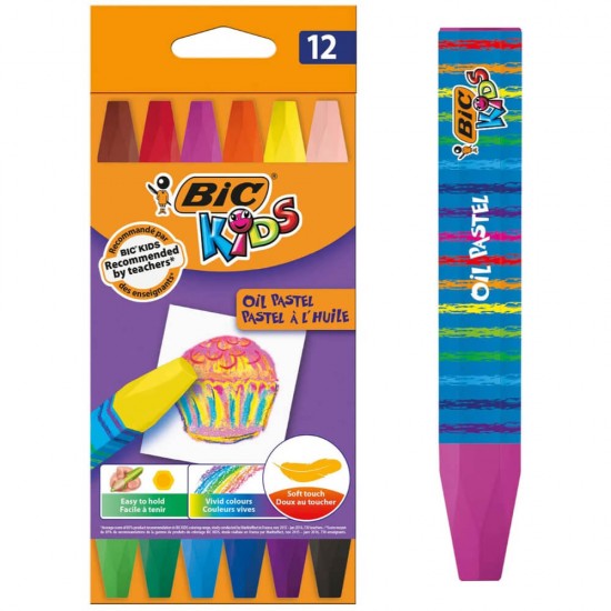 Creioane Pastel BIC, 12 Buc/Set, Culori Asortate, Creioane de Colorat Pastelate, Set 12 Creioane Pastel pentru Copii, Creion Pastel BIC, Creioane Colorate Pastel pentru Scoala BIC, Creioane Pastel BIC pentru Copii