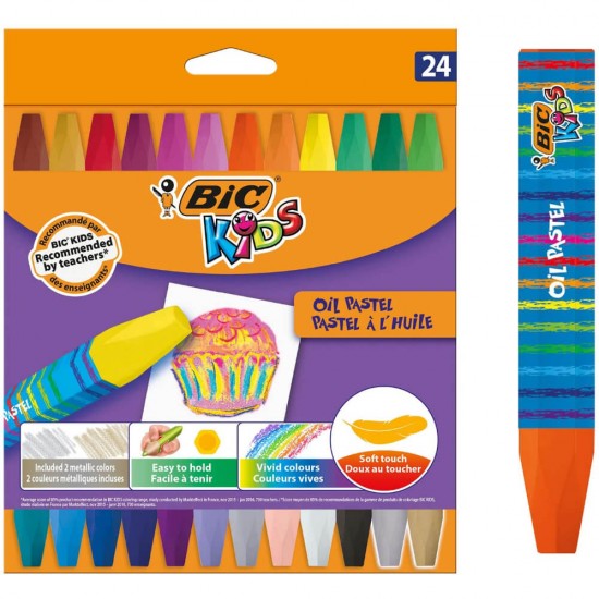 Creioane Pastel BIC, 24 Buc/Set, Culori Asortate, Creion Pastel BIC pentru Copii, Set 24 Creioane de Colorat Pastelate BIC, Creioane Pastel pentru Scoala BIC, Creioane de Colorat Pastel, Creioane Pastel pentru Copii