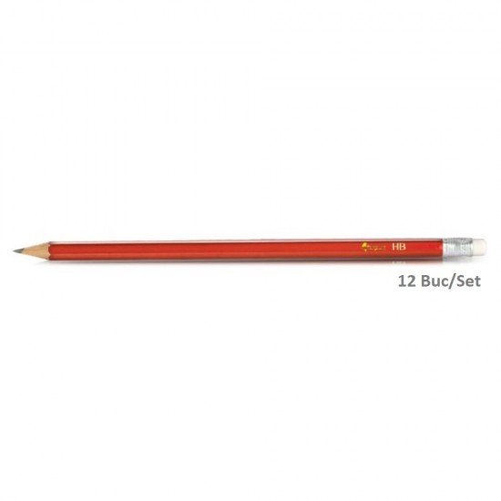 Set de 12 Creioane FORPUS Grafit, Mina HB, Corp Rosu din Lemn Hexagonal cu Radiera, Creion, Creion Grafit, Creion Desen, Grafit Creion, Creioane Grafit, Creioane HB, Creion HB, Set Creioane Grafit, Set Creioane HB, Creioane cu Radiera