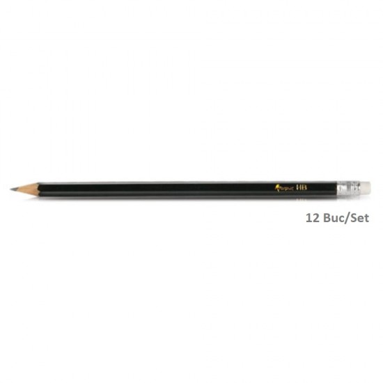 Set de 12 Creioane FORPUS Grafit, Mina HB, Corp Negru din Lemn Hexagonal cu Radiera, Creion, Creion Grafit, Creion Desen, Grafit Creion, Creioane Grafit, Creioane HB, Creion HB, Set Creioane Grafit, Set Creioane HB, Creioane cu Radiera