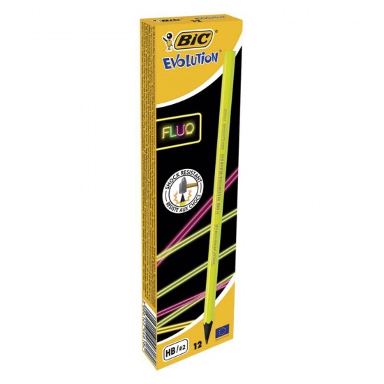 Creion Grafit BIC Evolution Fluo, 12 Buc/Set, Mina HB, Creion HB Grafit BIC Evolution Fluo, Creioane Grafit, Set Creioane Grafit, Creioane Grafit Desen, Creioane Desen, Creion Grafit fara Lemn