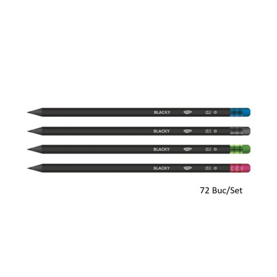 Set 72 Creioane Grafit DACO Blacky, Mina HB, Corp Hexagonal de Lemn Negru cu Radiera, Creioane Desen HB, Creioane Grafit HB, Creioane Lemn Negru HB, Set Creioane Grafit cu Radiera, Creion HB Grafit, Creioane pentru Schite si Grafica, Creioane Desen Tehnic