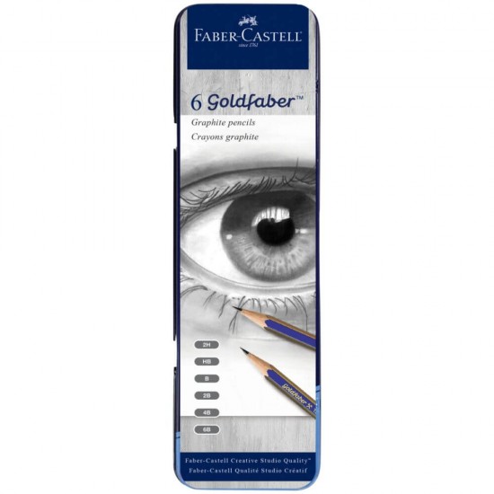 Set 6 Creioane Grafit Faber-Castell Goldfaber, Radiera si Ascutioare Incluse, Faber-Castell Goldfaber Creion, Creion Grafit Desen, Creion Grafit pentru Scris si Desen, Creion Desen Tehnic, Set Creioane Grafit Desen Tehnic, Creioane Grafica