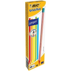 Creion Grafit BIC Eco Evolution Stripes 646, 12 Buc/Set, Mina HB, Radiera in Capat, Creion BIC Eco Evolution 646 cu Radiera in Capat, Creioane Grafit ECO Stripes Evolution cu Radiera in Capat