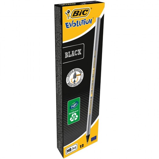 Creion Grafit BIC Evolution Black, 12 Buc Set, Duritate Mina HB, Creion BIC Evolution Black, Creion Grafit Black, Creioane HB, Creioane cu Guma, Creioane Grafit, Set Creioane Grafit, Creioane Grafit Desen, Creioane Desen, Creion Grafit fara Lemn