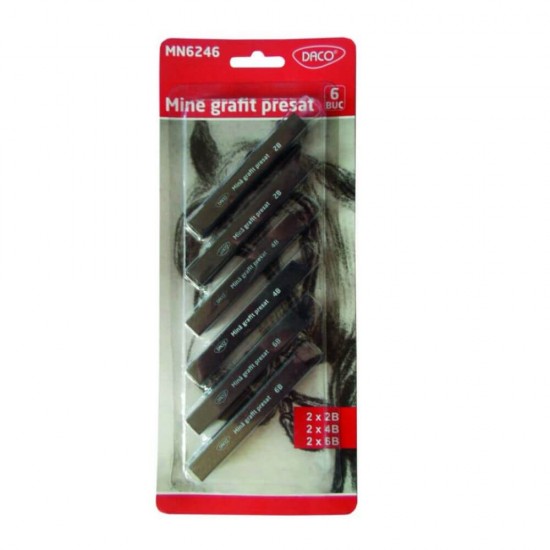 Set 6 Mine Grafit DACO Presat, 2B, 4B, 6B, Set Rezerve Creioane Grafit, Set Mine pentru Creioane Grafit, Mine pentru Creioane Grafit DACO, Rezerva Creion Grafit, Mina pentru Creioane GRAFIT, Rezerve pentru Creioane Grafit, Instrumente de Scris