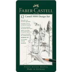 Set 12 Creioane Grafit Faber – Castell 9000 Set Design, Forma Hexagonala, Ambalate in Cutie Metalica, Densitati Diferite, Creione Grafit Scoala, Rechizite Scolare, Creioane Scoala Faber – Castell,  Creioane pentru Schite, Creioane pentru Desen