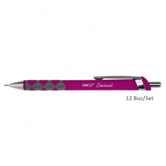 Set de 12 Creioane Mecanice DACO Eminent, Mina de 0.7 mm, Corp din Plastic Mov, Creion Mecanic, Set Creioane Mecanice, Creion Mecanic cu Mina, Creioane Mecanice cu Mina, Creion Mecanic Daco, Creion Mecanic 0.7 mm