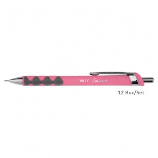 Set 12 Creioane Mecanice DACO Eminent, Mina 0.5 mm, Corp de Plastic, cu Mecanism, Culoare Roz, Creioane Mecanice 0.5 mm, Creioane Mecanice cu Mecanism, Set Creioane Mecanice cu Mina 0.5 mm, Creion Mecanic, Creioane pentru Schite si Grafica