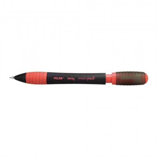 Creion Mecanic MILAN Sway, Mina de 0.5 mm, Radiera Inclusa, Corp Negru/Rosu din Plastic si Metal, Creioane Mecanice, Creion Mecanic cu Mina, Creioane Mecanice cu Mina, Creion Mecanic cu Radiera, Creion Mecanic 0.5 mm, Creion Mecanic Mina HB