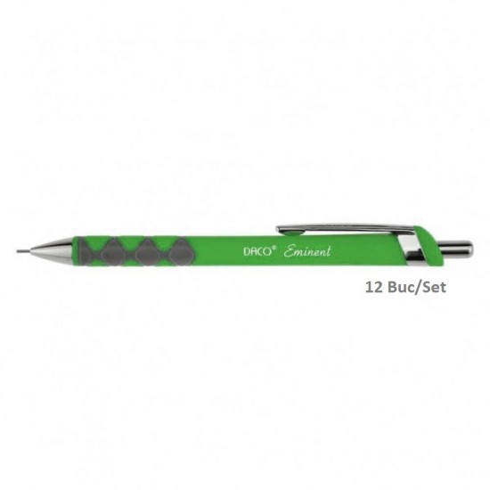 Set 12 Creioane Mecanice DACO Eminent, Mina 0.5 mm, Corp de Plastic, cu Mecanism, Culoare Verde, Creioane Mecanice 0.5 mm, Creioane Mecanice cu Mecanism, Set Creioane Mecanice cu Mina 0.5 mm, Creion Mecanic, Creioane pentru Schite si Grafica