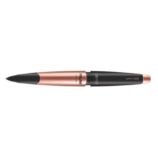 Creion Mecanic MILAN Copper, Mina de 0.5 mm, Radiera inclusa, Corp din Plastic Negru cu Decoratiuni Aramii, Creioane Mecanice, Creion Mecanic cu Mina, Creioane Mecanice cu Mina, Creion Mecanic cu Radiera, Creion Mecanic 0.5 mm