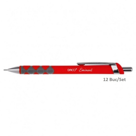 Set de 12 Creioane Mecanice DACO Eminent, Mina de 0.9 mm, Corp din Plastic Rosu, Creion Mecanic, Set Creioane Mecanice, Creion Mecanic cu Mina, Creioane Mecanice cu Mina, Creion Mecanic Daco, Creion Mecanic 0.9 mm
