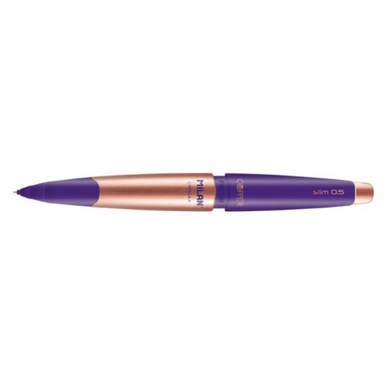 Creion Mecanic MILAN Copper, Mina de 0.5 mm, Radiera inclusa, Corp din Plastic Mov cu Decoratiuni Aramii, Creioane Mecanice, Creion Mecanic cu Mina, Creioane Mecanice cu Mina, Creion Mecanic cu Radiera, Creion Mecanic 0.5 mm