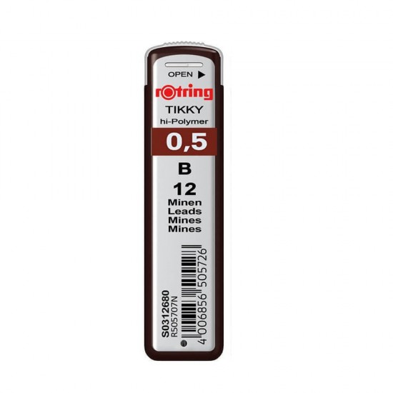 Mine Creion Mecanic ROTRING, B, 0.5 mm, 12 Buc/Set, Set Rezerve Creioane Mecanice B, Set Mine pentru Creioane Mecanice B, Rezerva Creion Mecanic 0.5 mm, Mina pentru Creioane Mecanice, Rezerve pentru Creioane Mecanice, Instrumente de Scris